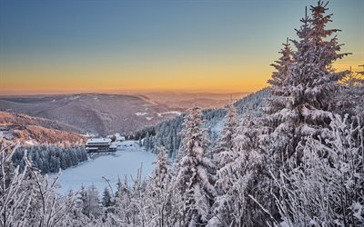 winter landscape, mountains, forest, snow, mountain landscape