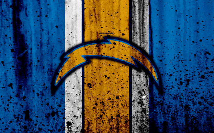 Los Angeles Chargers, 4k, NFL, grunge, stone texture, logo, emblem, Los Angeles, California, USA, American football, West Division, American Football Conference, AFL, National Football League