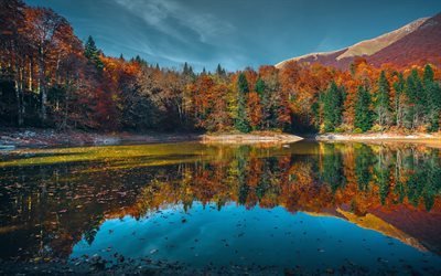 Lake Biograd, autumn forest, mountain lake, Montenegro, beautiful nature