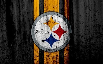 4k, Pittsburgh Steelers, grunge, NFL, american football, NFC, USA, art, stone texture, logo, North Division