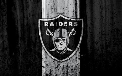 4k, Oakland Raiders, grunge, NFL, american football, NFC, USA, art, stone texture, logo, West Division