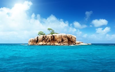 tropical island, ocean, rock, Maldives, summer