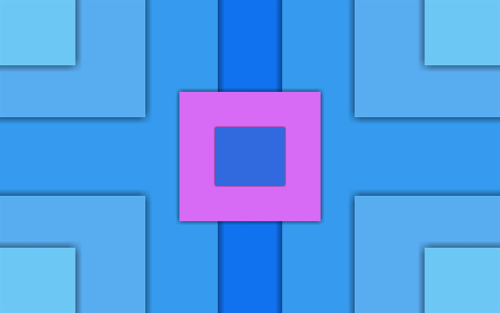 squares, 4k, lines, material design, rectangles, geometric shapes, art, blue background