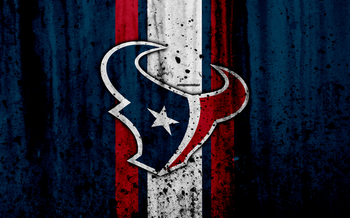 Houston Texans, 4k, NFL, grunge, stone texture, logo, emblem, Houston, Texas, USA, American football, Southern Division, American Football Conference, National Football League