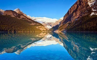Lake Louise, blue lake, sommar, Banff, berg, Alberta, Banff National Park, Kanada