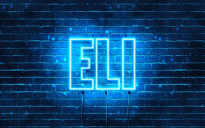 Eli, 4k, pap&#233;is de parede com os nomes de, texto horizontal, Eli nome, luzes de neon azuis, imagem com Eli nome