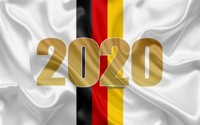 Bonne et heureuse Ann&#233;e 2020, en Allemagne, en 2020 l&#39;Allemagne, la Nouvelle Ann&#233;e 2020, &#224; 2020 concepts, drapeau Allemagne, soie, texture, blanc, drapeau, drapeau allemand