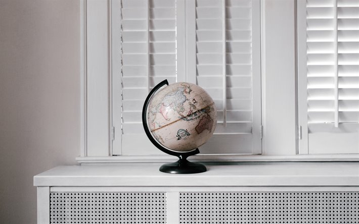 地球, 窓, 旅行の概念, 世界中のレトロスタイル, 地球地図