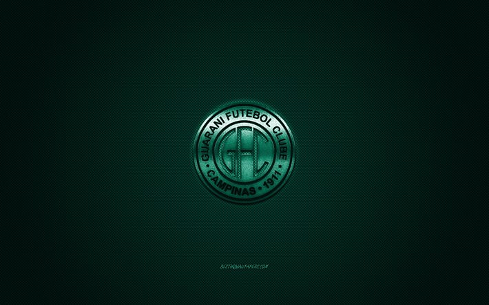 Guarani FC, Brazilian football club, Serie B, green logo, green carbon fiber background, football, Campinas, Brazil, Guarani FC logo
