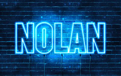 Nolan, 4k, wallpapers with names, horizontal text, Nolan name, blue neon lights, picture with Nolan name