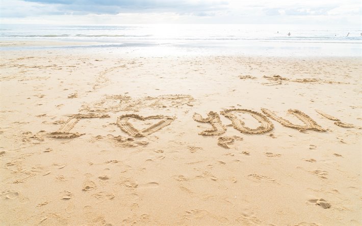 I love you, inscription on the sand, beach, seascape, love concepts