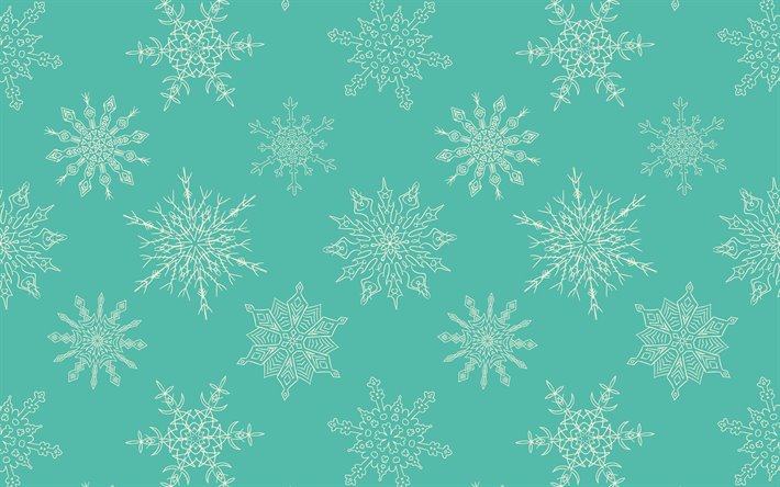 Verde de fondo con copos de nieve, adornos de copos de nieve, copos de nieve textura, retro invierno textura retro de fondo con copos de nieve