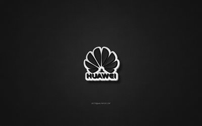 Huawei leather logo, black leather texture, emblem, Huawei, creative art, black background, Huawei logo