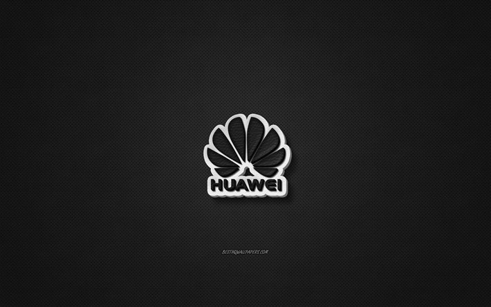 Huawei leather logo, black leather texture, emblem, Huawei, creative art, black background, Huawei logo
