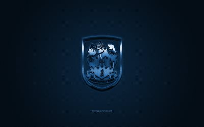 Huddersfield Town AFC, English football club, EFL Championship, blue logo, blue carbon fiber background, football, Huddersfield, Huddersfield Town AFC logo