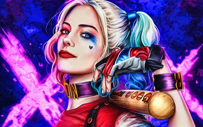 Harley Quinn, 4k, fan art, supervillano de DC Comics, ilustraciones, Harley Quinn retrato