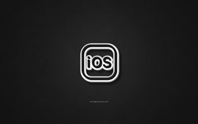 iOS logotipo de couro, textura de couro preto, emblema, iOS, arte criativa, fundo preto, iOS logotipo