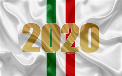 Hyv&#228;&#228; Uutta Vuotta 2020, Italia, 2020 Italia, Uusi Vuosi 2020, 2020 k&#228;sitteit&#228;, Italian lippu, silkki tekstuuri, valkoinen lippu, Italian lipun