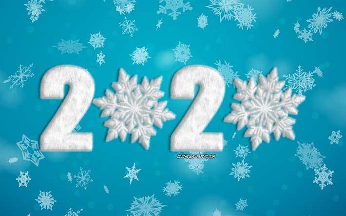 2020 sfondo di fiocco di neve, Blu, fiocchi di neve, texture, Felice Nuovo Anno 2020, blu, invernali, sfondo, 2020 concetti, Nuovo Anno 2020, dei candidi fiocchi di neve, Blu 2020 sfondo