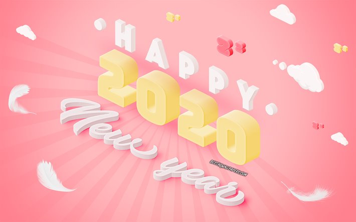 Felice Nuovo Anno 2020, 3d, arte, Rosa 2020 sfondo, 2020 concetti, 3D 2020 sfondo, arte retr&#242;