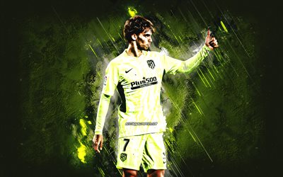Joao Felix, Atletico Madrid, portre, sarı Atletico Madrid forması, sarı taş zemin, futbol, La Liga