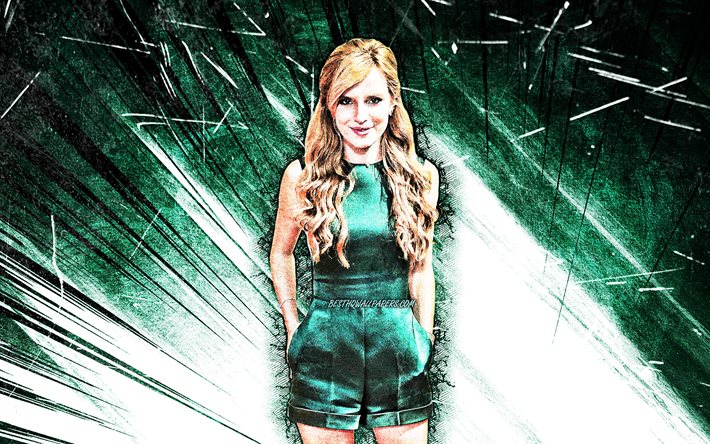 4k, Bella Thorne, grunge art, american actress, american celebrity, turquoise abstract rays, Annabella Avery Thorne, Bella Thorne 4K