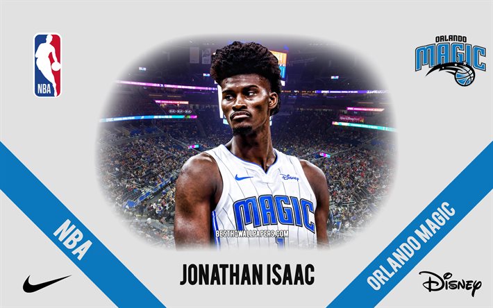 Jonathan Isaac, Orlando Magic, American Basketball Player, NBA, retrato, EUA, basquete, Amway Center, logotipo do Orlando Magic