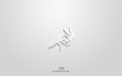 judo 3d ikone, wei&#223;er hintergrund, 3d symbole, judo, kreative 3d kunst, 3d ikonen, judo zeichen, sport 3d ikonen