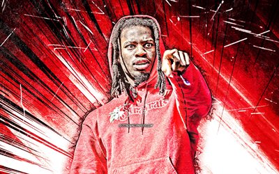4k, Denzel Curry, grunge art, american singer, music stars, Denzel Rae Don Curry, american celebrity, red abstract rays, superstars, Denzel Curry 4K