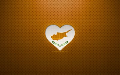 J&#39;aime Chypre, 4k, Europe, fond pointill&#233; marron, coeur de drapeau chypriote, Chypre, pays pr&#233;f&#233;r&#233;s, aime Chypre, drapeau chypriote