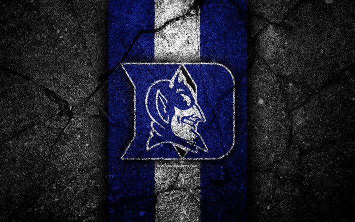 Duke Blue Devils, 4k, amerikansk fotbollslag, NCAA, bl&#229; vit sten, USA, asfaltstruktur, amerikansk fotboll, Duke Blue Devils-logotyp