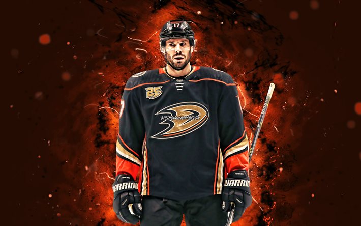 Ryan Kesler, 4k, NHL, Anaheim Ducks, hokey yıldızları, hokey, turuncu neon ışıkları, Ryan James Kesler, hokey oyuncuları, Ryan Kesler Anaheim Ducks, Ryan Kesler 4K