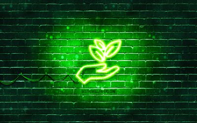 Sustainability neon icon, 4k, green background, neon symbols, Sustainability, neon icons, Sustainability sign, ecology signs, Sustainability icon, ecology icons