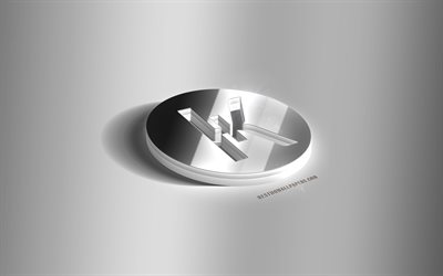 شعار Karbowanec الفضي ثلاثي الأبعاد, Karbowanec, عملة مشفرة, خلفية رمادية, شعار Karbowanec, شعار Karbowanec 3D, شعار Karbowanec المعدني 3D