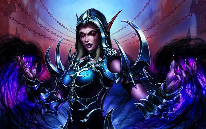 Sylvanas Brisaveloz, 4k, la oscuridad, el Mundo de Warcraft, guerreros, obras de arte, monstr, WoW, World of Warcraft Shadowlands