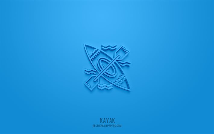 Icona 3d kayak, sfondo blu, simboli 3d, kayak, arte 3d creativa, icone 3d, segno kayak, icone sport 3d