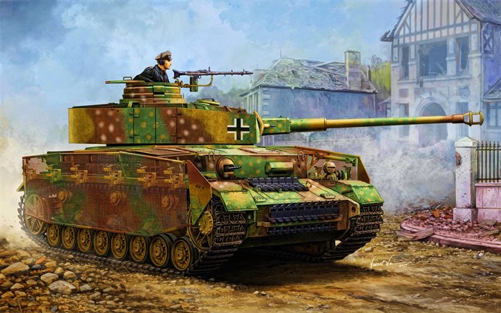 Panzer IV, ilustraci&#243;n, tanque de batalla alem&#225;n, Segunda Guerra Mundial, veh&#237;culos blindados, Wehrmacht