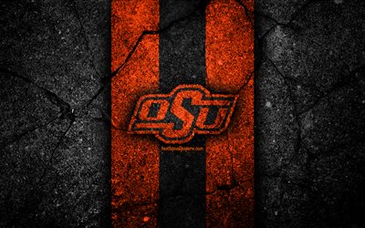 Oklahoma State Cowboys, 4k, american football team, NCAA, orange black stone, USA, asphalt texture, american football, Oklahoma State Cowboys logo