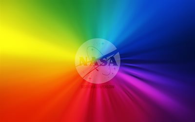 NASAのロゴ, 4k, vortex, 虹の背景, アートワーク, ブランド, アメリカ航空宇宙局