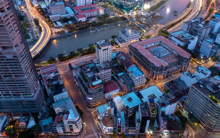 Saigon, constru&#231;&#227;o, vista de cima, vista a&#233;rea, paisagem urbana de Saigon, Vietn&#227;