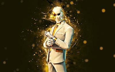 Ghost Wildcard, 4k, yellow neon lights, 2020 games, Fortnite Battle Royale, Fortnite characters, Ghost Wildcard Skin, Fortnite, Ghost Wildcard Fortnite