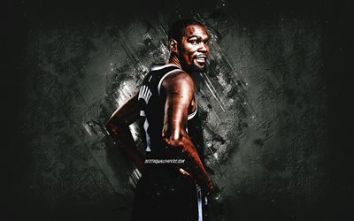 Kevin Durant, Brooklyn Nets, NBA, American basketball player, portrait, black stone background, basketball