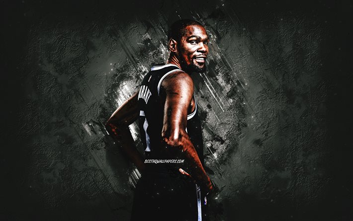 Kevin Durant, Brooklyn Nets, NBA, joueur de basket am&#233;ricain, portrait, fond de pierre noire, basket-ball