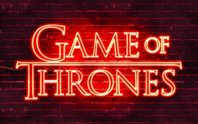 Game Of Thrones logo rojo, 4k, red brickwall, Serie de TV, Game Of Thrones logo, moda Game Of Thrones ne&#243;n logo, Game Of Thrones