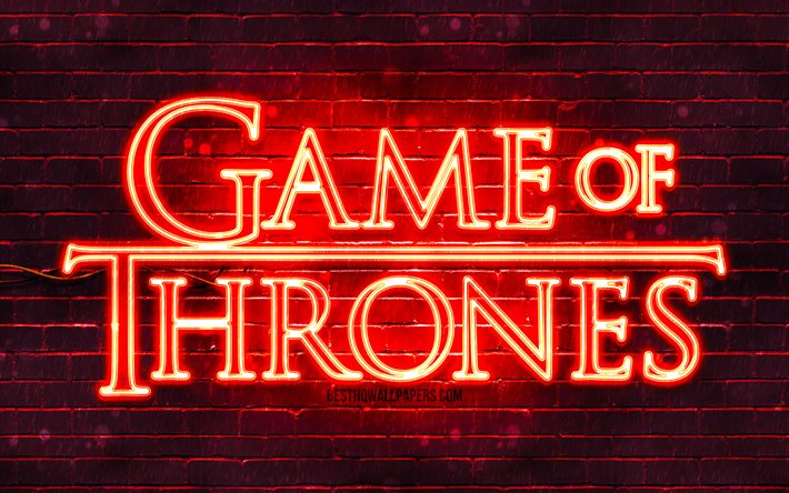 Logotipo de Game Of Thrones vermelho, 4k, parede de tijolos vermelhos, S&#233;rie de TV, logotipo de Game Of Thrones, logotipo de neon de Game Of Thrones de moda, Game Of Thrones