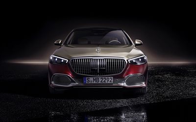 2021, Mercedes-Maybach S580, front view, exterior, luxury sedan, S-class tuning, new dark red S580, German cars, Mercedes