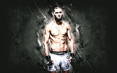 Khamzat Chimaev, UFC, MMA, Swedish fighter, gray stone background
