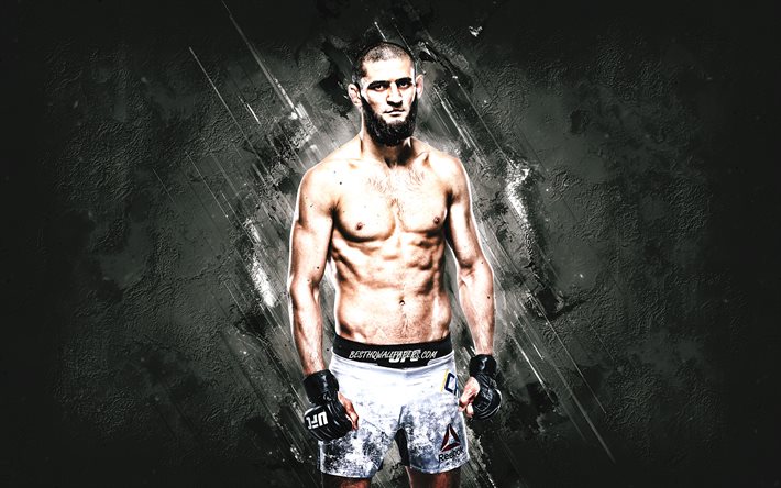 Khamzat Chimaev, UFC, MMA, luchador sueco, fondo de piedra gris