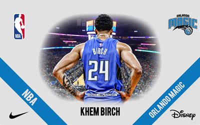 Khem Birch, Orlando Magic, American Basketball Player, NBA, portrait, USA, basketball, Amway Center, Orlando Magic logo