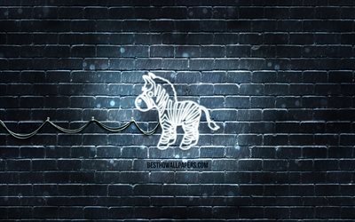 Zebra neon icon, 4k, gray background, neon symbols, Zebra, neon icons, Zebra sign, animals signs, Zebra icon, animals icons